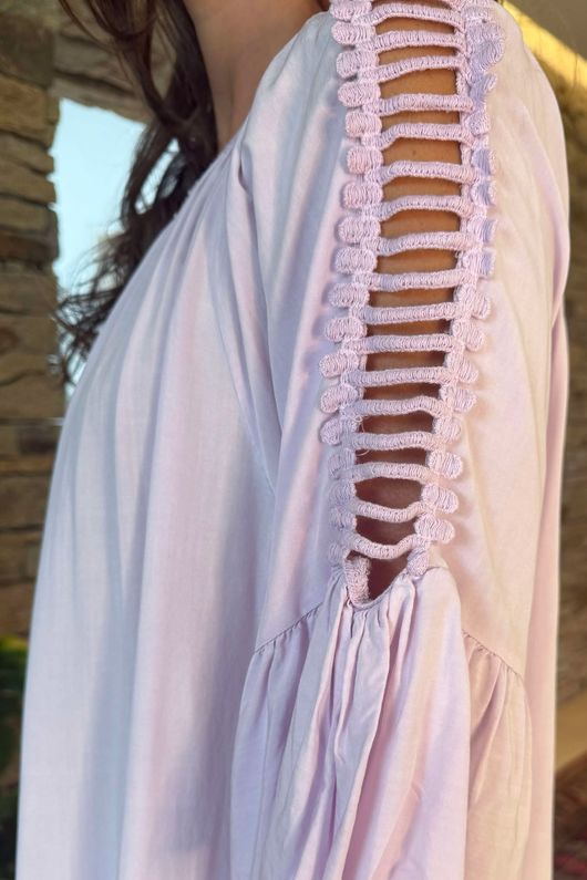 Made in Italy Menorcan Crochet Shoulder Dress Soft Lilac /5 =